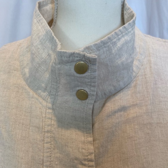 Chico's 100% Linen Size 2 3/4 Sleeve Jacket Beige W/Gold Accents - Picture 4 of 12